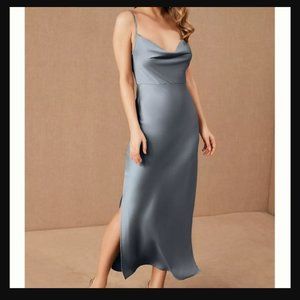 BHLDN Anthropology Cali Dress BNWT Brand New w/ Tags Dusty Blue Satin Charmeuse